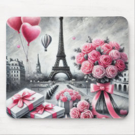 GRAU MIT PINK PARIS VALENTINSTAG BLUME MOUSEPAD