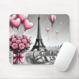 GRAU MIT PINK PARIS VALENTINSTAG BLUME MOUSEPAD