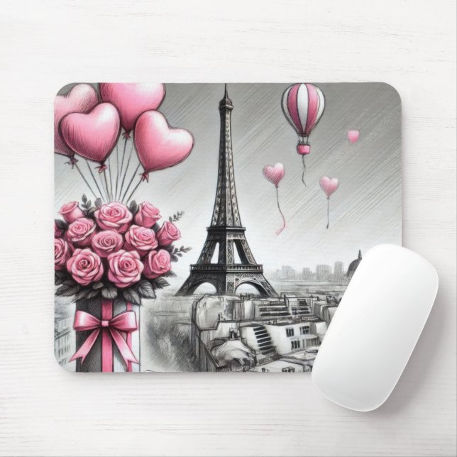 GRAU MIT PINK PARIS VALENTINSTAG BLUME MOUSEPAD (Mit Mouse)
