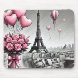 GRAU MIT PINK PARIS VALENTINSTAG BLUME MOUSEPAD