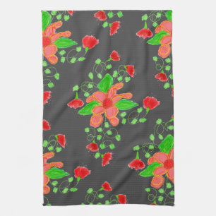 Grau mit Rot-Blume Stilftiges Handtuch