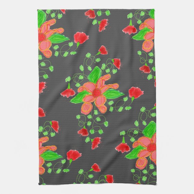 Grau mit Rot-Blume Stilftiges Handtuch (Vertikal)