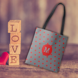 Grau mit rotem Herz, monogrammatikalischer Letter Tasche