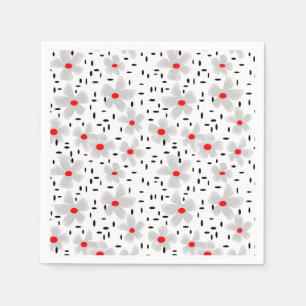 grau mit roten Blume auf weißem Hintergrund Retro Serviette