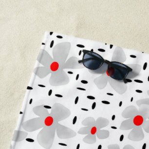 grau mit roten Blume auf weißem Hintergrund Retro Strandtuch