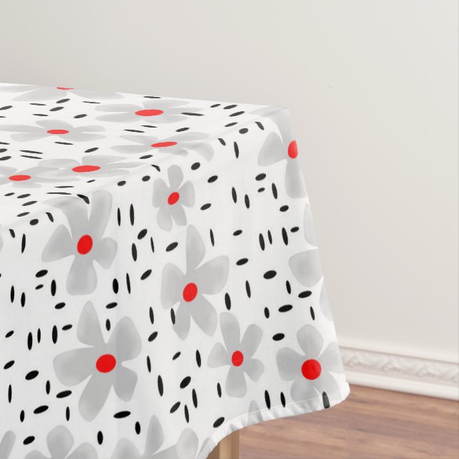 grau mit roten Blume auf weißem Hintergrund Retro Tischdecke (Beispiel)