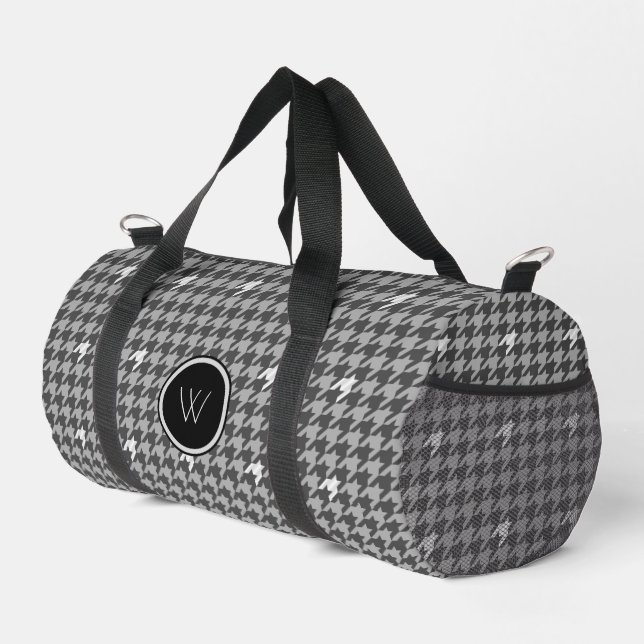 Grau mit silberner Akzent Houndstooth Duffle Bag (Rechte Ecke)