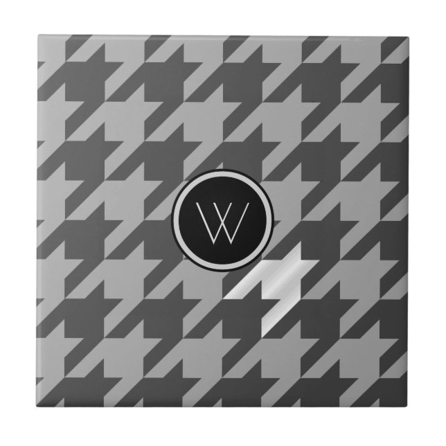 Grau mit silberner Akzent Houndstooth-Fliese Fliese (Vorderseite)