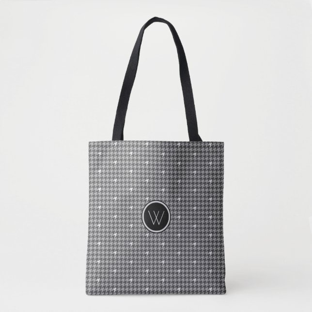 Grau mit Silver Accent Hahnentrittmuster Bag Tasche (Vorderseite)