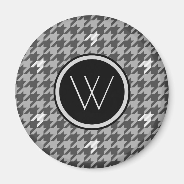 Grau mit Silver Accent Hahnentrittmuster Magnet (Vorne)