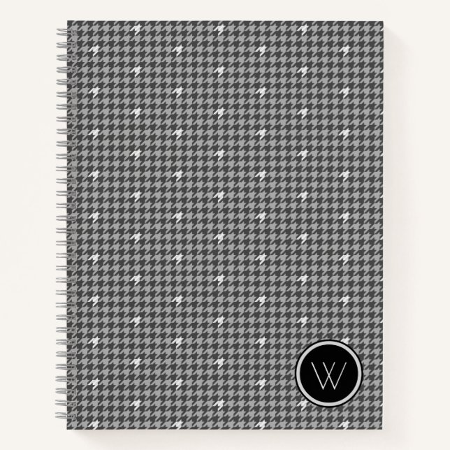 Grau mit Silver Accent Hahnentrittmuster Notebook Notizbuch (Vorderseite)