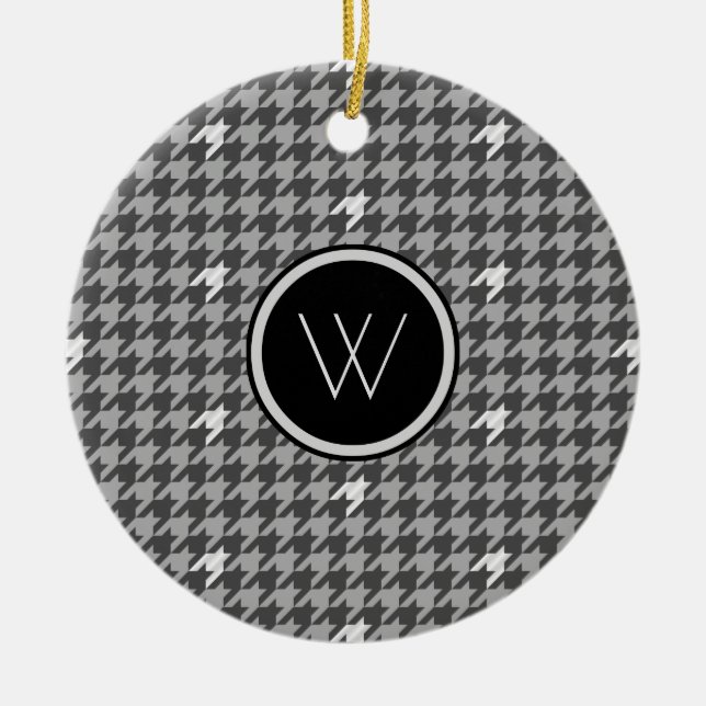 Grau mit Silver Accent Hahnentrittmuster Ornament (Vorne)