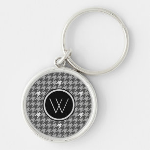 Grau mit Silver Accent Hahnentrittmuster Schlüssel Schlüsselanhänger