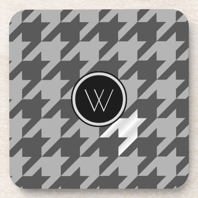 Grau mit Silver Accent Hahnentrittmuster Square Un Getränkeuntersetzer (Vorderseite)