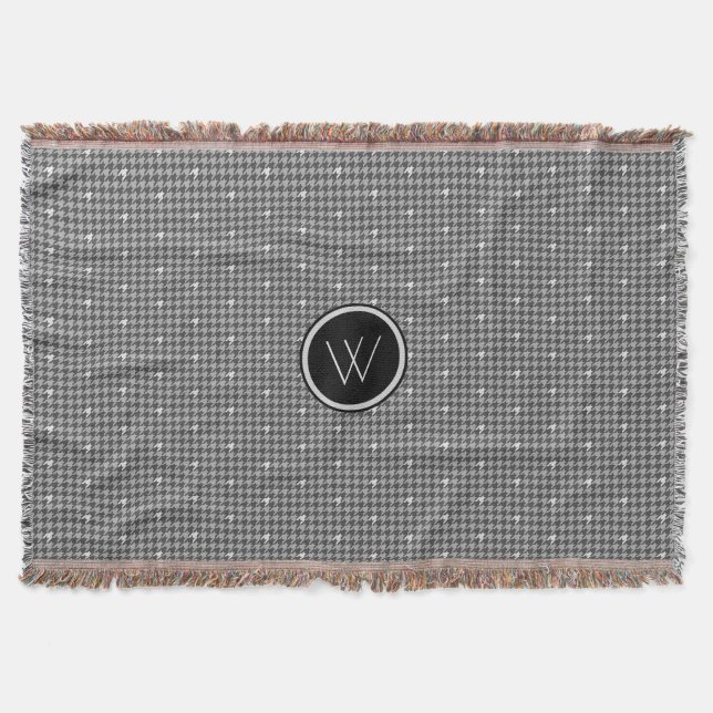 Grau mit Silver Accent Hahnentrittmuster Throw Bla Decke (Vorderseite)