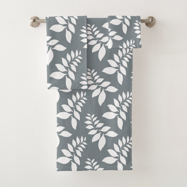 Grau mit weißen Blätter Badehandtuch Set (Insitu)