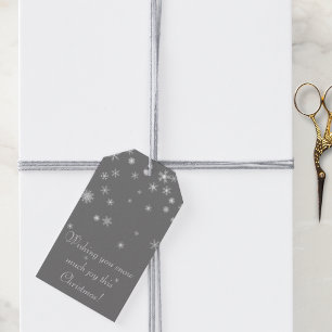 Grau mit weißen Schneeflocken Weihnachten Geschenkanhänger
