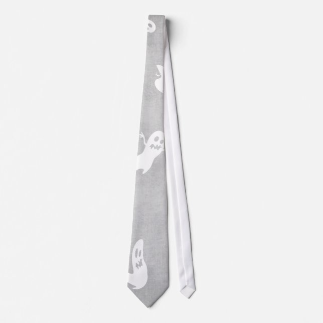 Grau mit White Flying Ghosts Halloween-Krawatte Krawatte (Vorderseite)