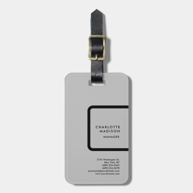Grau Modern Einfach Minimalistisch Schlicht Berufl Gepäckanhänger (Vorderseite vertikal)