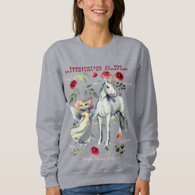 (Grau) Modisch modische Einhornkatzen Sweatshirt (Vorderseite)