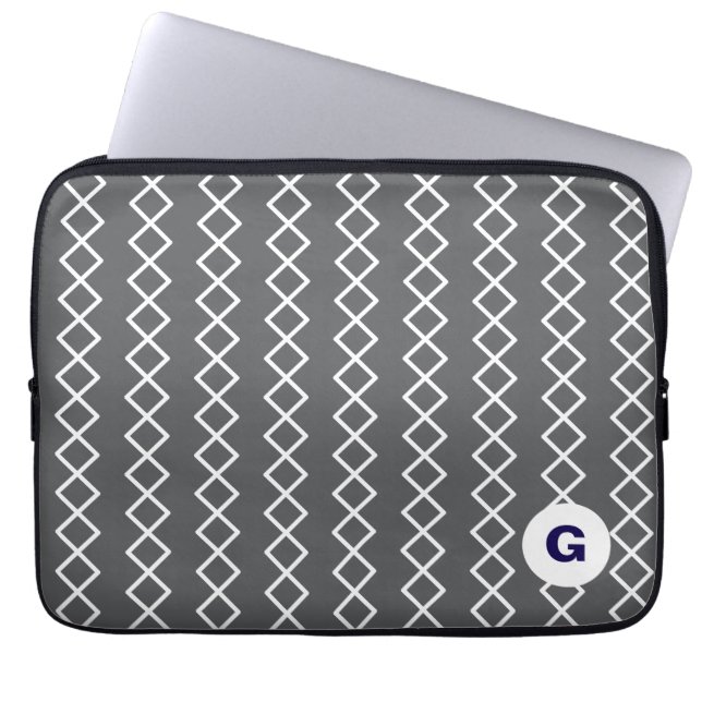Grau Monogram Geometric Laptop Sleeve (Vorderseite)