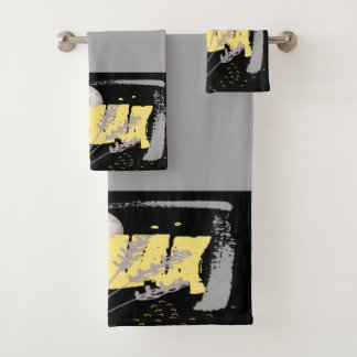 Grau Moon und eine Blume Aquarell abstrakt Badhandtuch Set