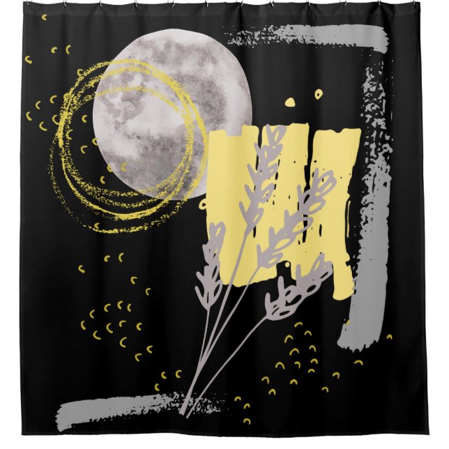 Grau Moon und eine Blume Aquarell abstrakt Duschvorhang (Vorderseite)
