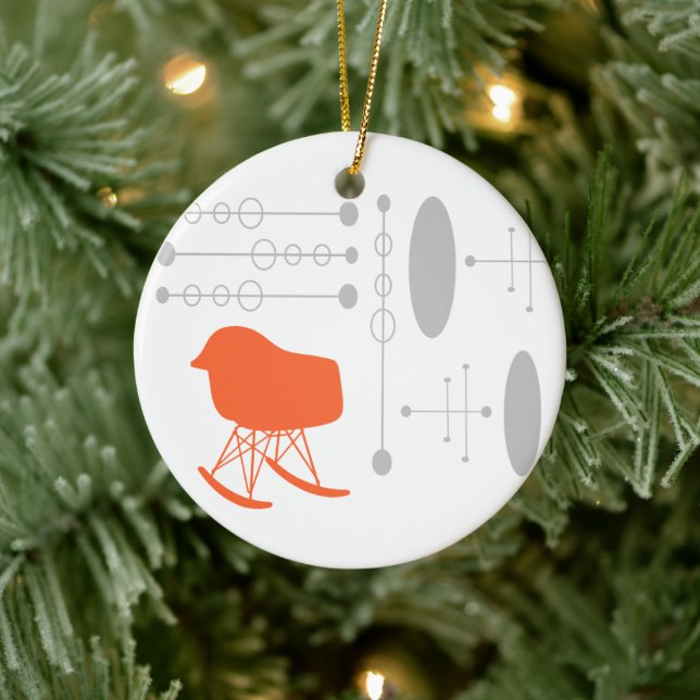 Grau-Muster Silhouette Mitte des 20. Jahrhunderts Keramikornament (Baum)