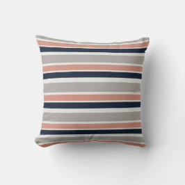 Grau Navy Blue Pink Coastal Stripes Muster Kissen