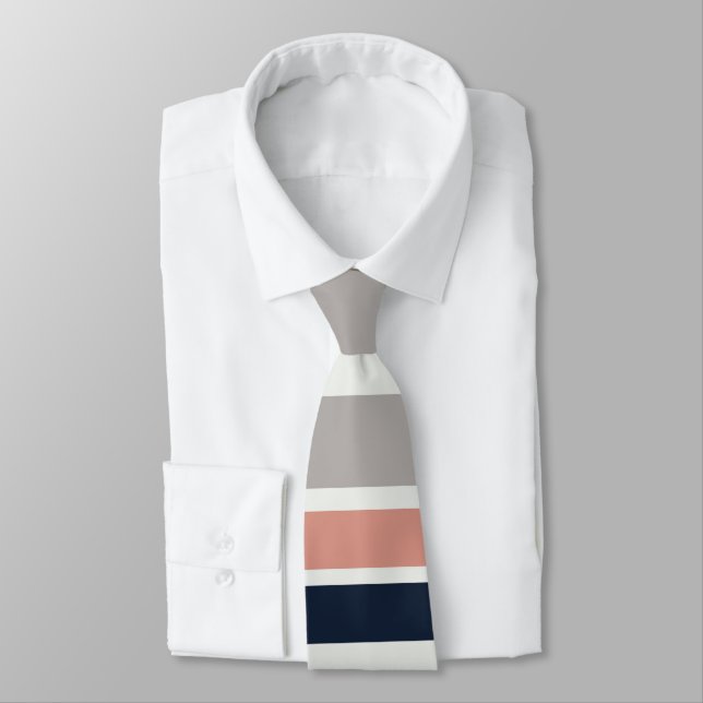 Grau Navy Blue Pink Coastal Stripes Muster Krawatte (Gebunden)