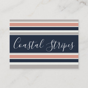 Grau Navy Blue Pink Coastal Stripes Muster Visitenkarte