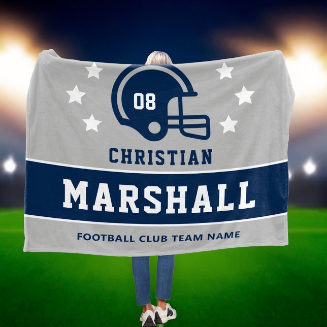 Grau Navy Custom-Fußballname Nummer Fleecedecke (Von Creator hochgeladen)