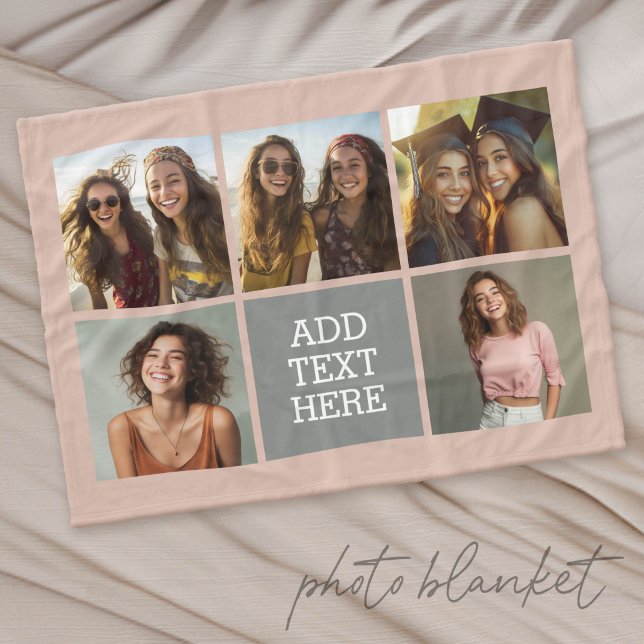 Grau Neutral 5 Foto-Collage mit Text Fleecedecke (Custom Fleece Photo Blanket)