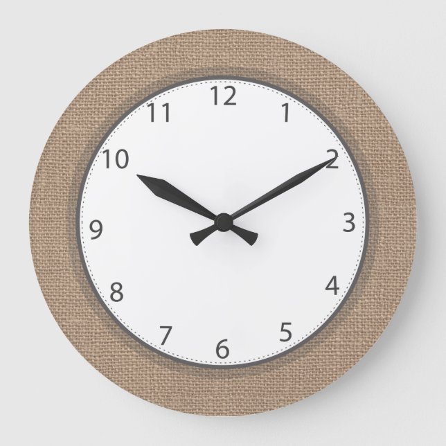 Grau nummeriert rustikale Land-Leinwand Große Wanduhr (Vorderseite)