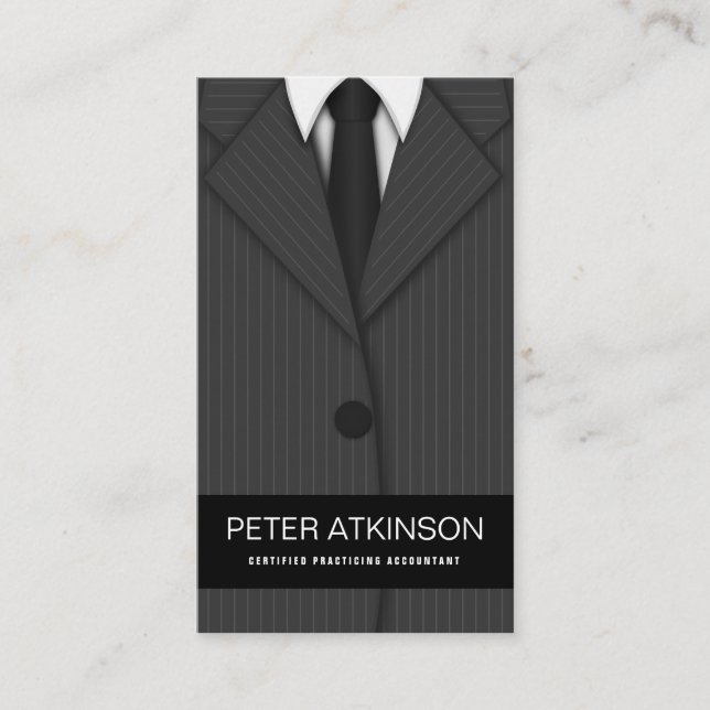 Grau oder Gray Pinstripe Anzug Vertical Accountant Visitenkarte (Vorderseite)
