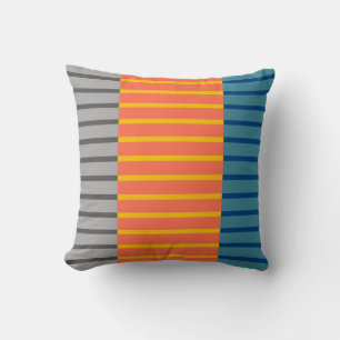 Grau, Orange, Blaue Streifen Kunst Design Abstract Kissen