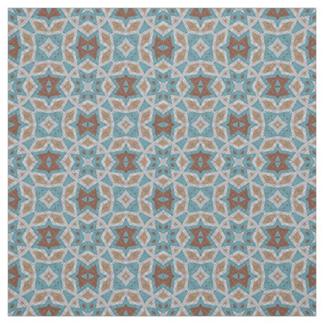 Grau Orange Brown Türkquoise Ethnisches Muster Kun Stoff (Muster)