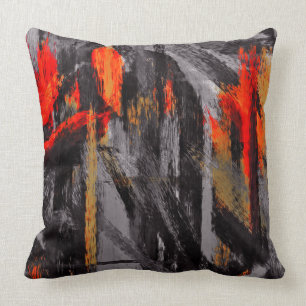 Grau Orange Red Abstrakt Kissen