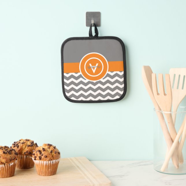 Grau Orange Zickzack Topflappen (Insitu (Hängend))