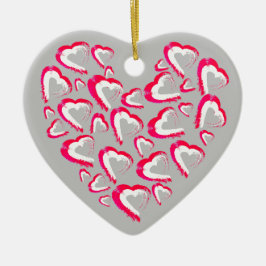 Grau-Ornament Rot und Weiß Herz Keramik Ornament