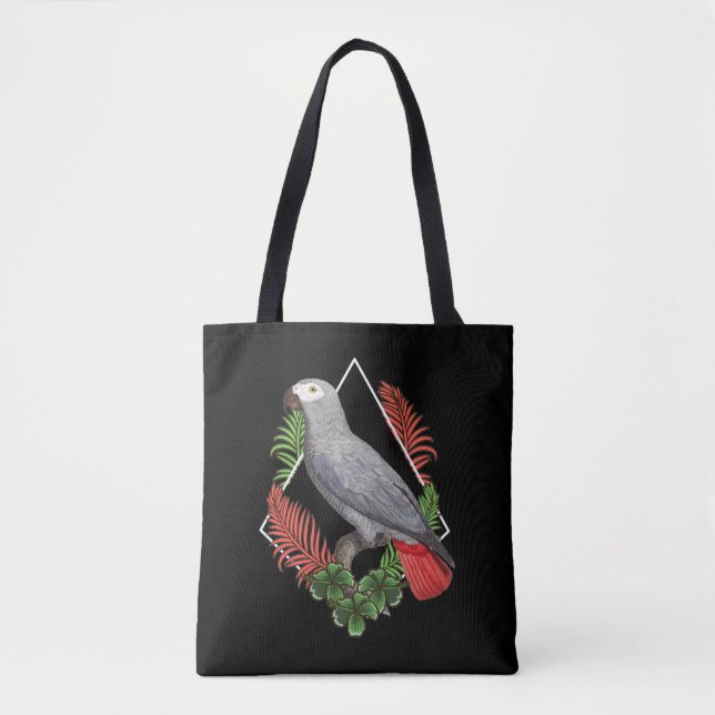 Grau-Papagei-Blume Tasche (Vorderseite)