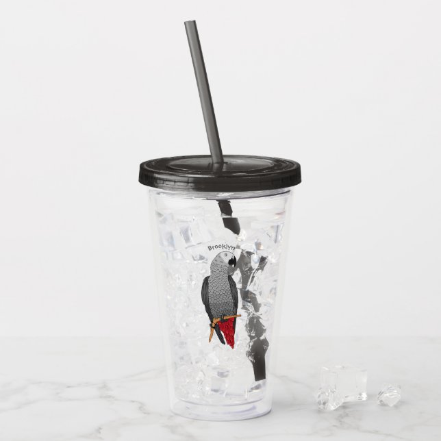 Grau-Papagei-Cartoon Acryltrinkbecher (Vorderseite Ice)