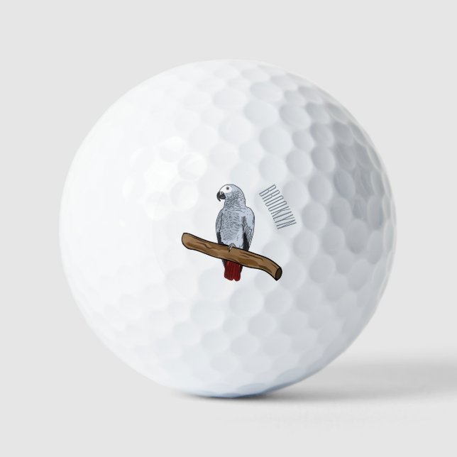 Grau-Papagei-Cartoon Golfball (Vorderseite)