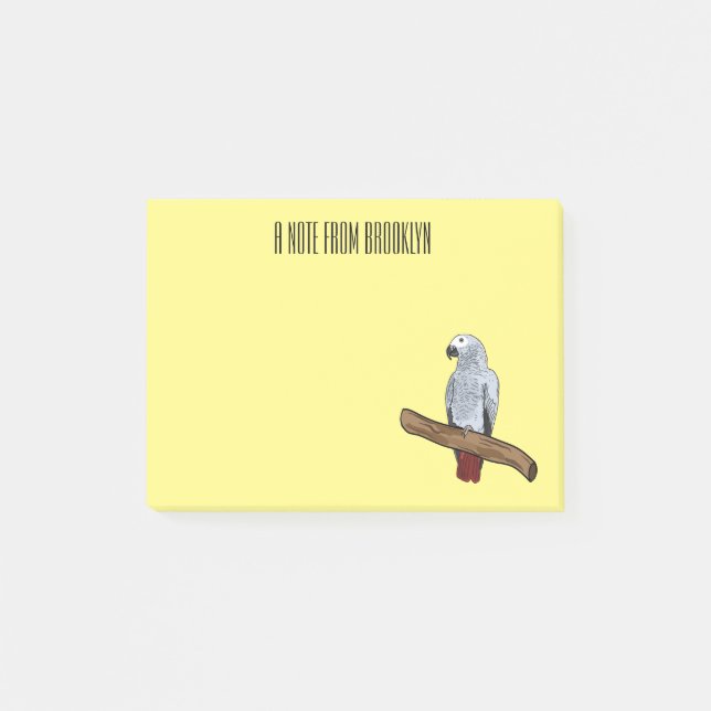 Grau-Papagei-Cartoon Post-it Klebezettel (Vorderseite)