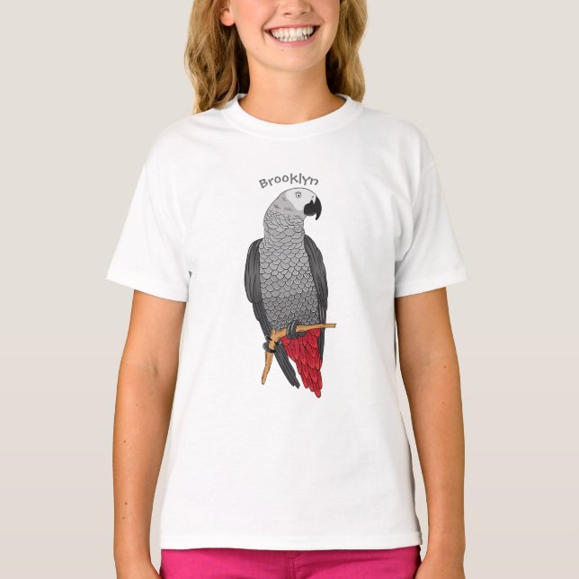 Grau-Papagei-Cartoon T-Shirt (Vorderseite)