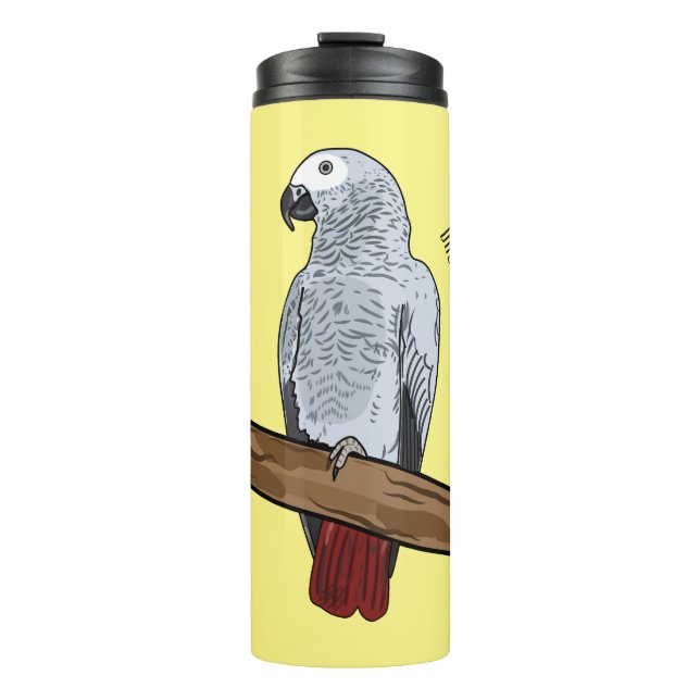 Grau-Papagei-Cartoon Thermosbecher (Vorderseite)