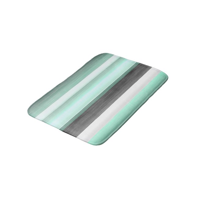 Grau Pastel Minze Grüne Aquarellmuster Muster Badematte (Schrägansicht)