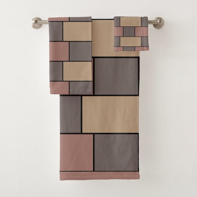 Grau Peach Pink Brick Wall Badhandtuch Set (Insitu)