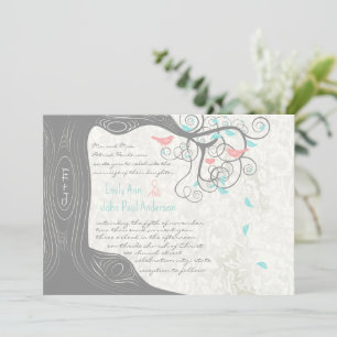 Grau Pfirsich Rosa Mint Grün Liebesvogel Hochzeit Einladung