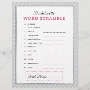 Grau & Pink Bachelorette Word Scramble Game